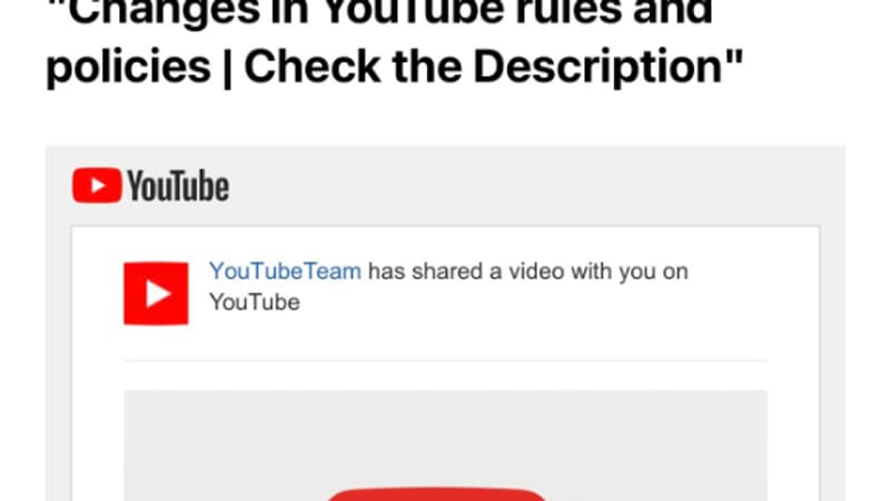 YouTube alerte sur une arnaque qui utilise un email officiel