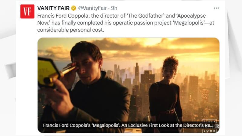 “Megalopolis”: le film pharaonique de Francis Ford Coppola se dévoile avec une première image